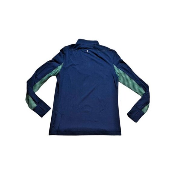 Lululemon Velocity Men's Large? Navy Green Stripe 1/4 Zip Pullover  Thumb Holes - Picture 3 of 6